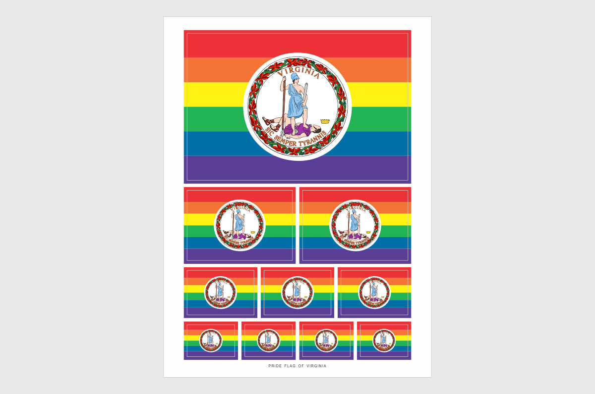 Virginia LGBT Gay Pride Flag Sticker, Weatherproof Vinyl Virginia LGBT Pride Flag Stickers