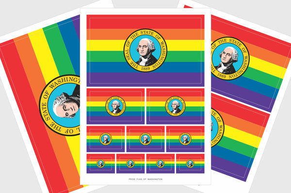 Washington LGBT Gay Pride Flag Sticker, Weatherproof Vinyl Washington LGBT Pride Flag Stickers