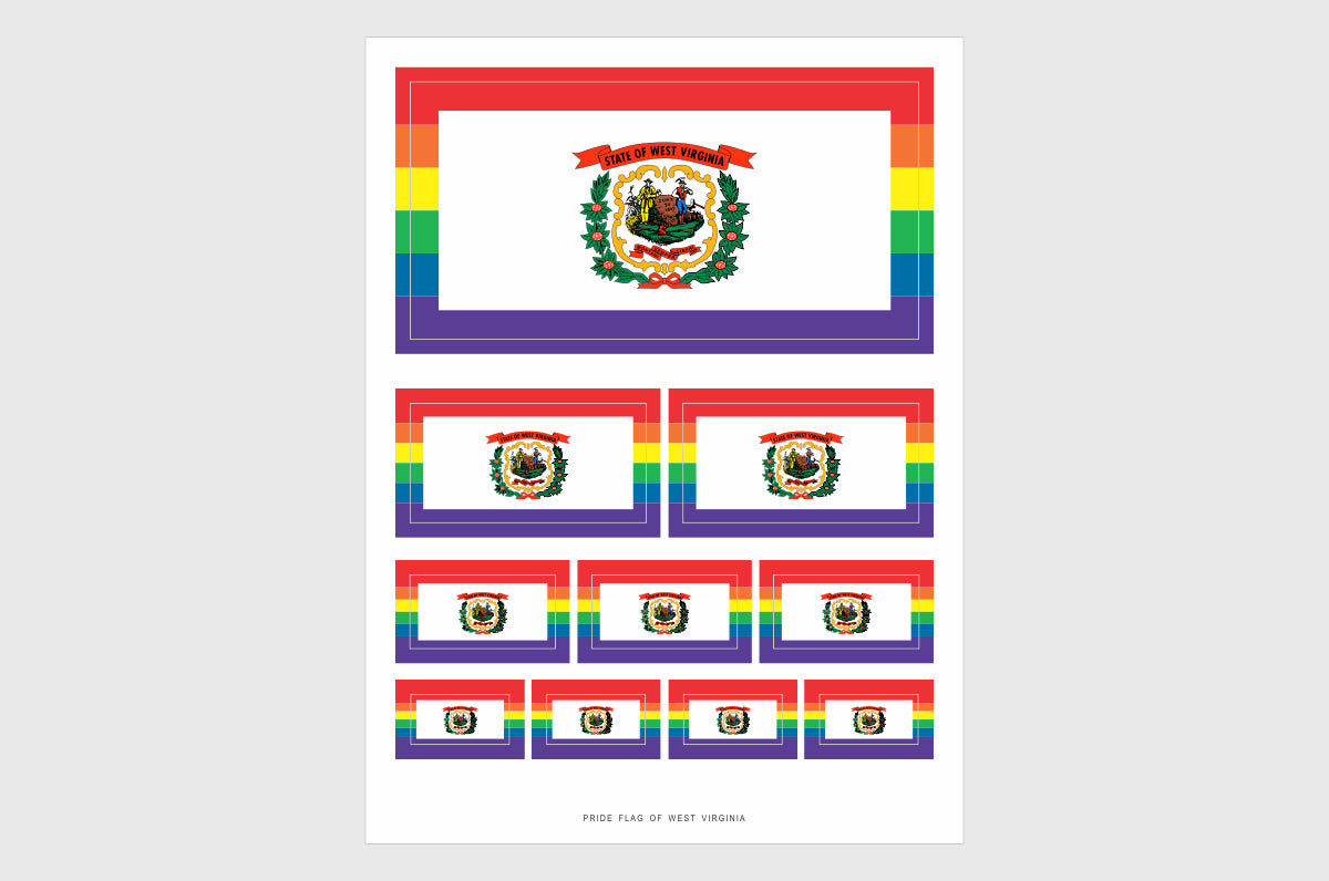 West Virginia LGBT Gay Pride Flag Sticker, Weatherproof Vinyl West Virginia LGBT Pride Flag Stickers