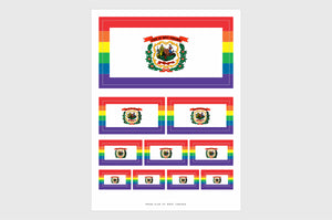 West Virginia LGBT Gay Pride Flag Sticker, Weatherproof Vinyl West Virginia LGBT Pride Flag Stickers