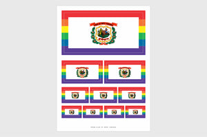 West Virginia LGBT Gay Pride Flag Sticker, Weatherproof Vinyl West Virginia LGBT Pride Flag Stickers