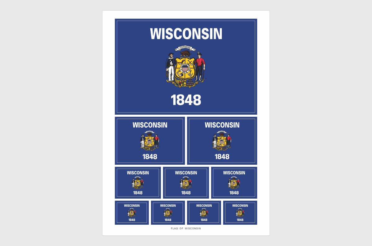 Wisconsin Flag Sticker, Weatherproof Vinyl Wisconsin Flag Stickers