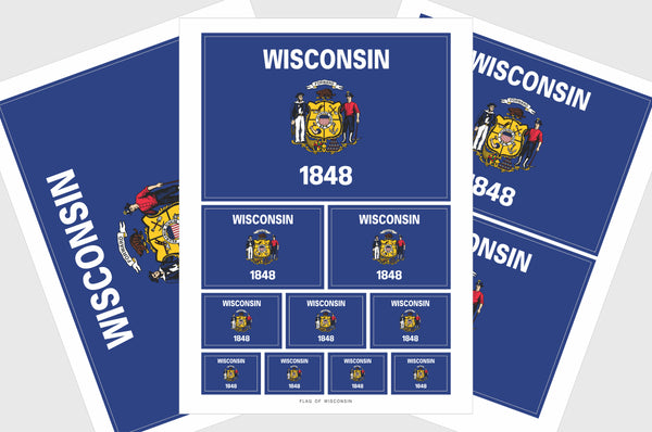 Wisconsin Flag Sticker, Weatherproof Vinyl Wisconsin Flag Stickers
