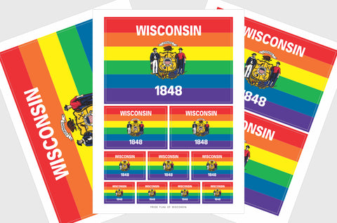 Wisconsin LGBT Gay Pride Flag Sticker, Weatherproof Vinyl Wisconsin LGBT Pride Flag Stickers